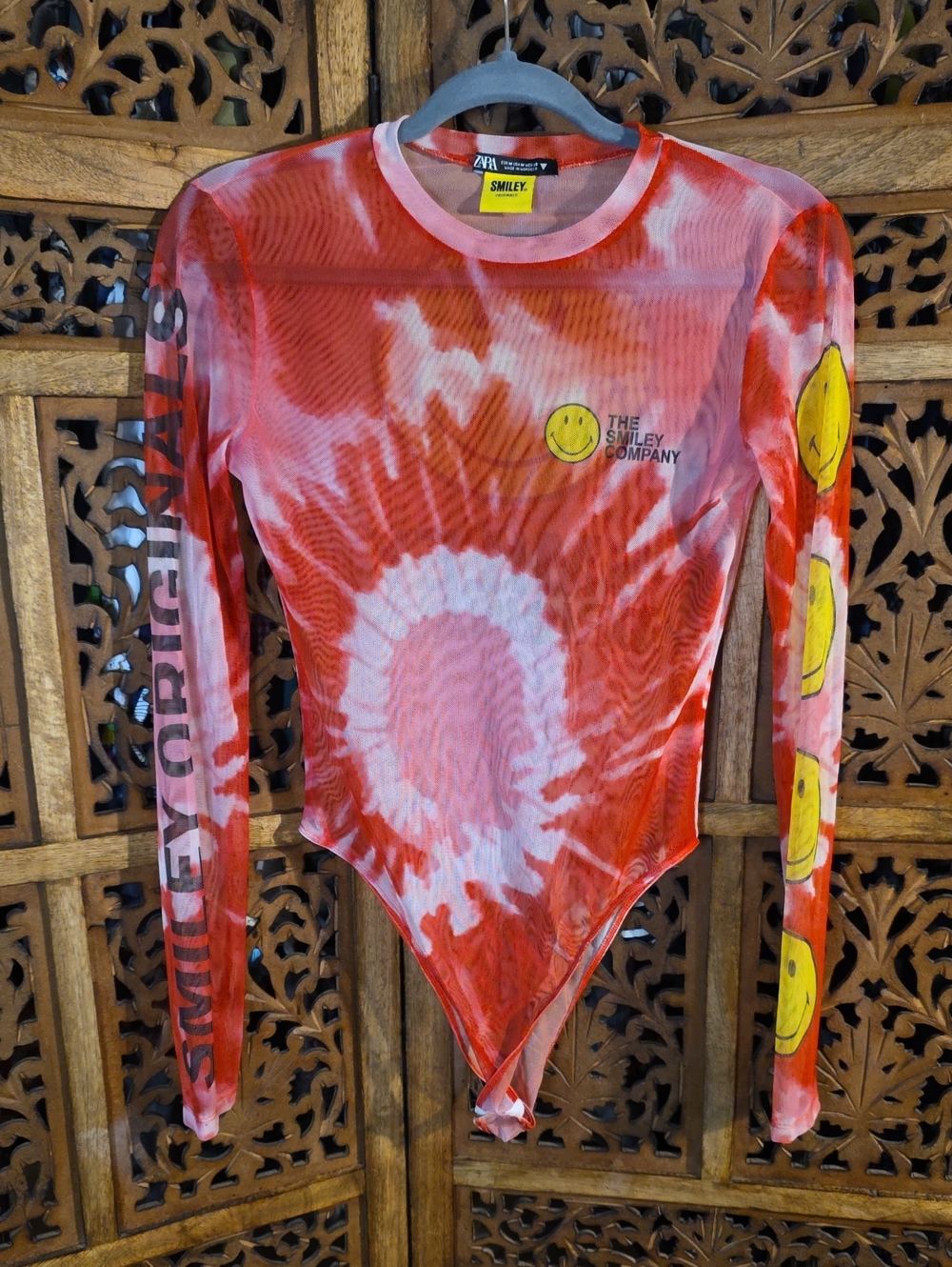 Zara Red and Yellow Smiley Tie-Dye Long Sleeve Bodysuit